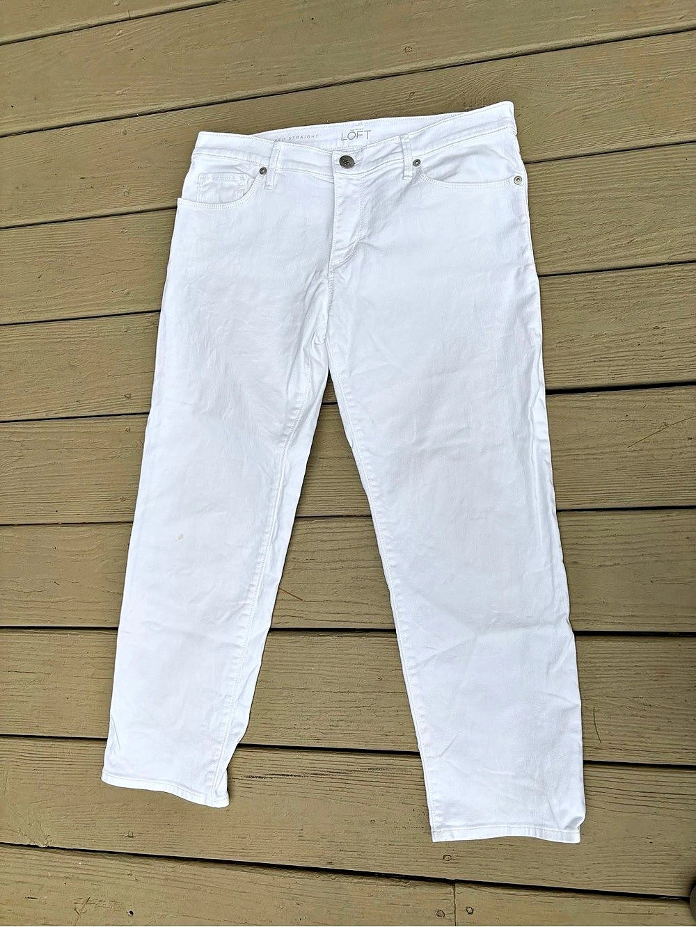 LOFT Relaxed Straight Crop Straight Leg White Waist 27/4